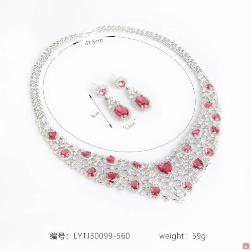 ZGXG-طقم قلادة وأقراط ماسية لامعة فاخرة للنساء ، م...