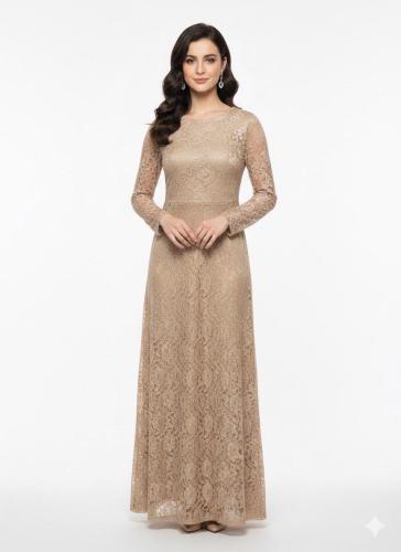 فستان سهرة دانتيل طويل باللون الأرجواني بأكمام طوي...