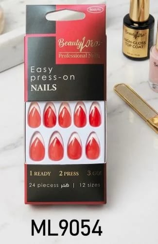 أظافر BeautyLara Easy Press-On – ML9054 أحمر مرجان...