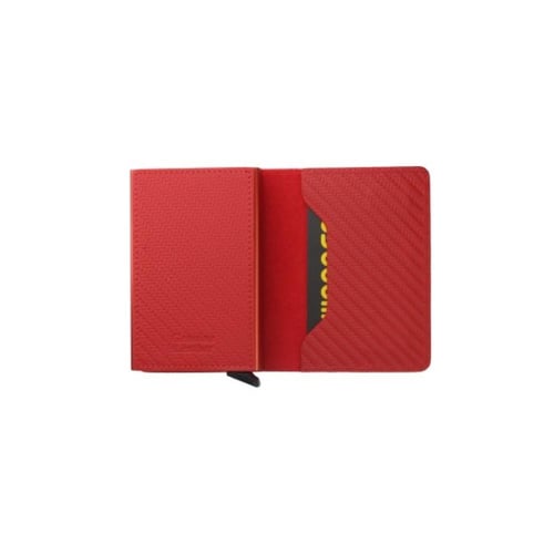 محفظة ذكية بآلية سحب بطاقات – جلد أحمر داكن أنيق