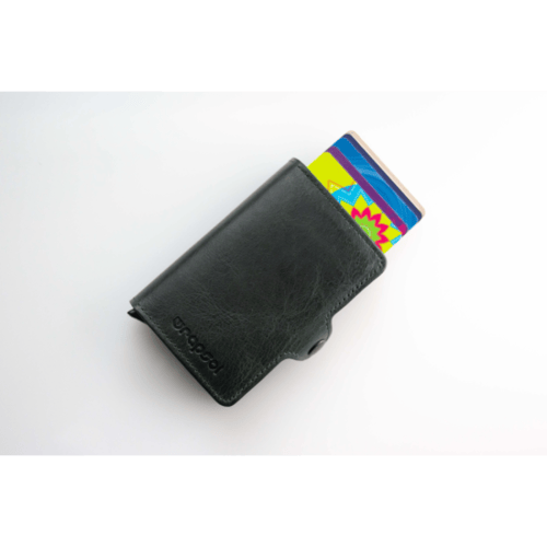 محفظة ذكية بآلية سحب بطاقات – جلد أسودأنيق