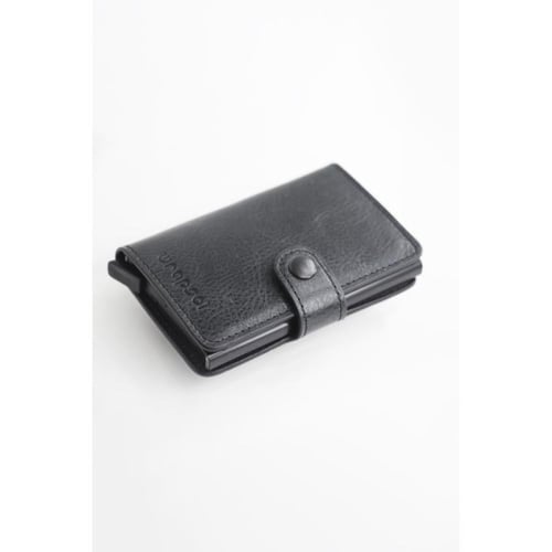 محفظة ذكية بآلية سحب بطاقات – جلد فحمي أنيق