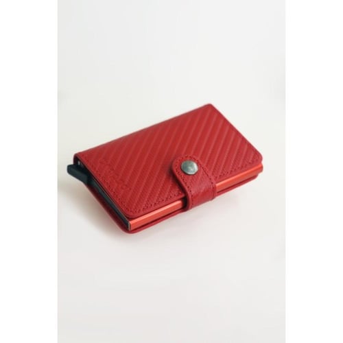 محفظة ذكية بآلية سحب بطاقات – جلد أحمر أنيق