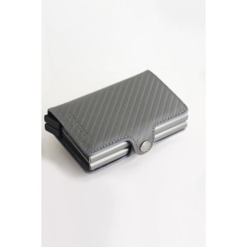 محفظة ذكية بآلية سحب بطاقات – جلد رمادي أنيق