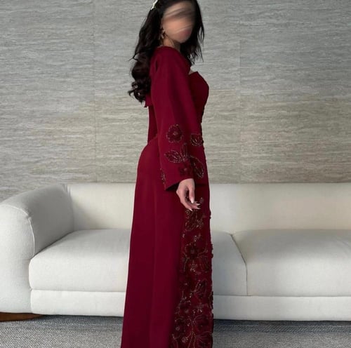 فستان كم طويل تطريز