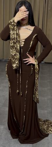 Stretch fabric with chiffon shawls with sequins en...