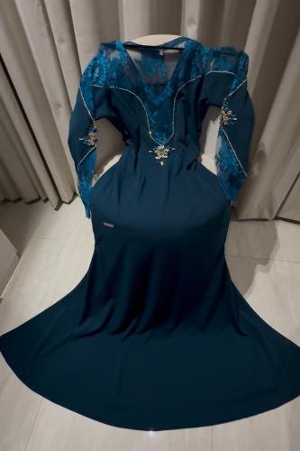 Stretchy crepe with embroidered lace, with Swarovs...