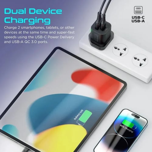 شاحن جداري 25 واط بمنفذين - اسود (PROMATE)