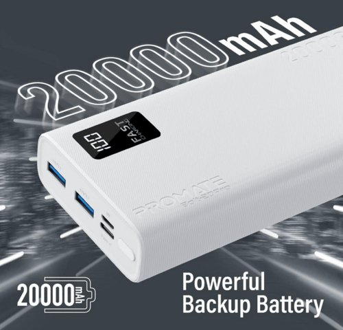 Promate باور بانك ذكي مدمج - 20000 مللي أمبير - أب...