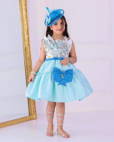 فستان مشجر بللون السماوي