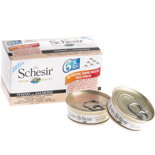 شيزر طعام رطب التونا مع سمك السلمون في الجيلي للقط...