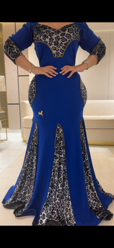 فستان سترتش كريب مع تايقر مخمل