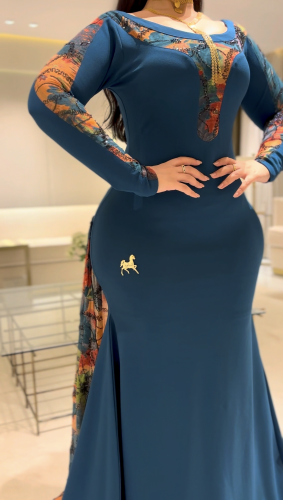 فستان سترتش كريب شيفون ترتر