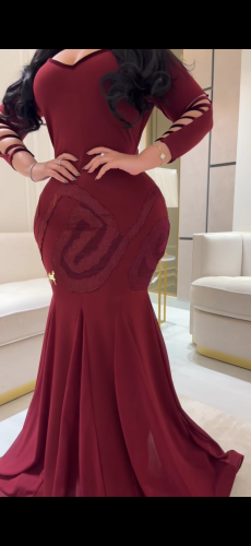 فستان سترتش كريب كسرات شيفون