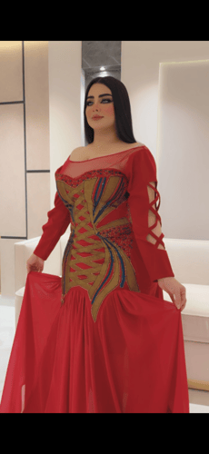 فستان سترتش كريب تطريز