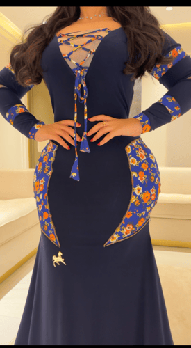 فستان سترتش بربطات كحلي