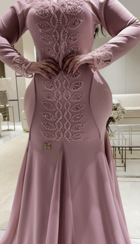 فستان سترتش كريب شك وردي