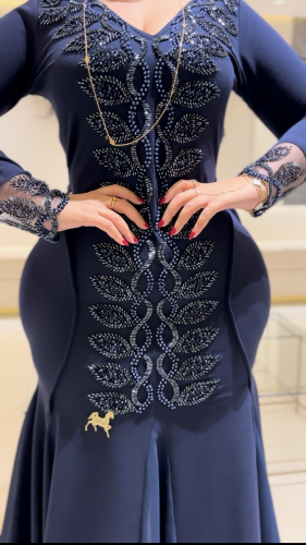 فستان سترتش كريب شك كحلي