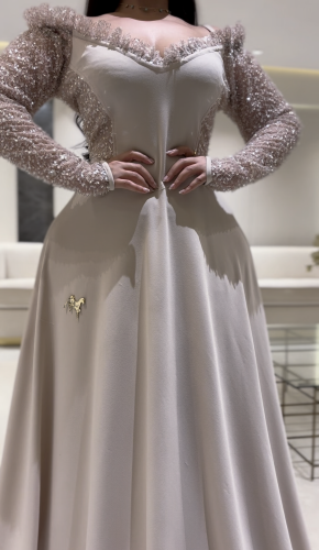 فستان سترتش كريب كلوش بيج