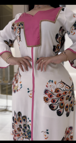 جلابيه قطن صدر حرير بكرستال