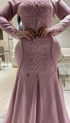 فستان سترتش كريب شك وردي