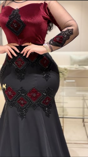 فستان صدر مخمل مع سترتش كريب