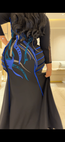 فستان سترتش كريب بخطوط جانبيه مخمل