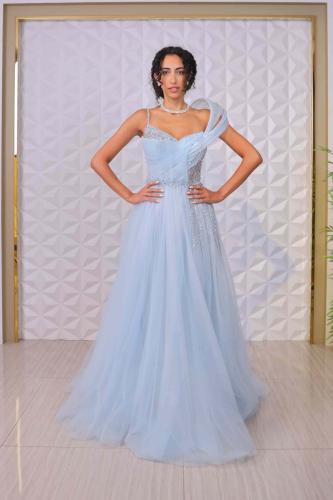 فستان سهرة أوف شولدر سماوي مطرز