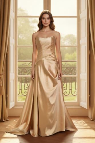 فستان سهرة طويل بلون ذهبي فاخر