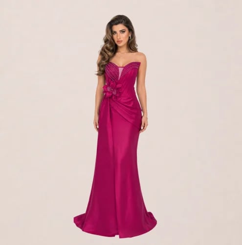 فستان سهرة فوشي ناعم