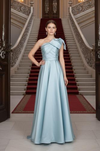 فستان سهرة أزرق سماوي طويل كتف واحد ملكي