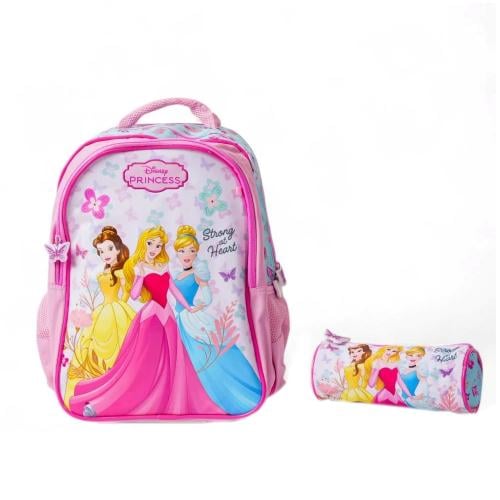شنطة ظهر بطبعات ديزني الأميرات مع مقلمية - 16 بوصة