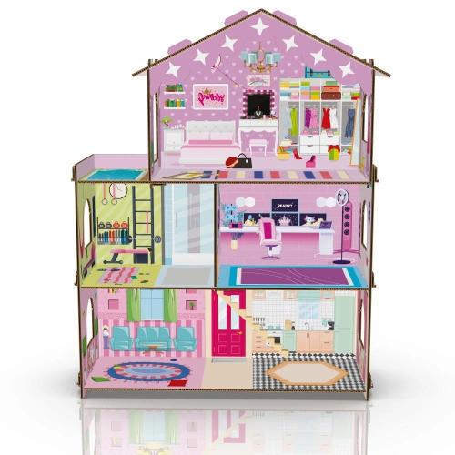 بيت دمى كرتوني وسط DIY للأطفال - 3 طوابق مع مسبح و...