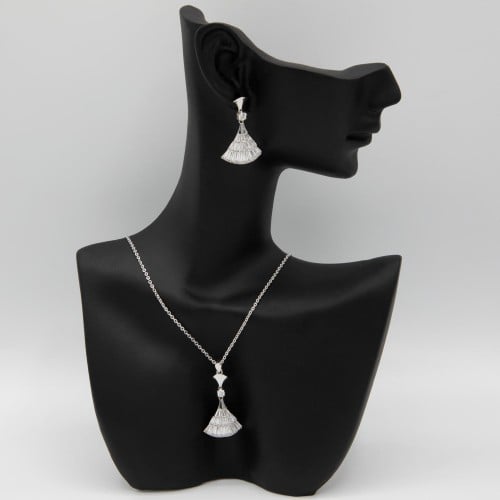 طقم زركون فضي سلسال وحلق