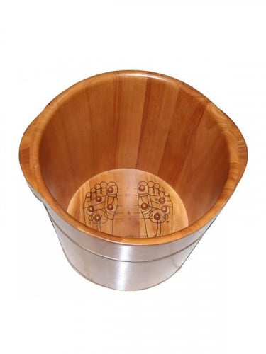 دلو خشبي لنقع القدمين بنتوءات لتدليك وراحة القدمين