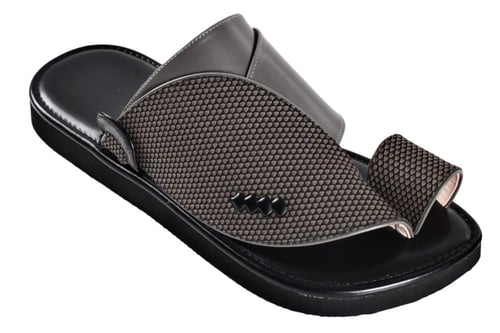 حذاء شرقي جلد مطرز - رمادي