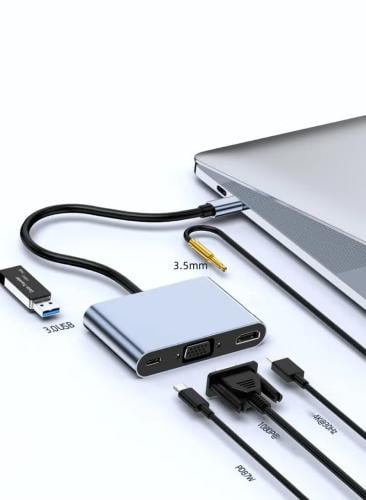 محول Chappeline HD01 Type-C 5 في 1 صوت + USB + PD...
