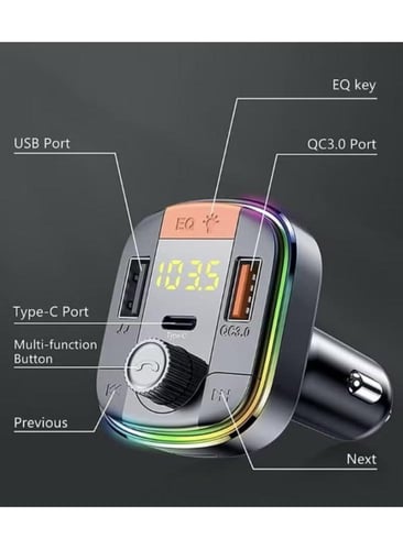 شاحن سيارة و مشغل بلوتوث بـ 3 منافذ PD USB متوافق...