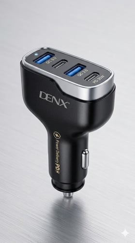 شاحن سيارة دينكس (DENX) بقوة 30 واط - 4 منافذ شحن...