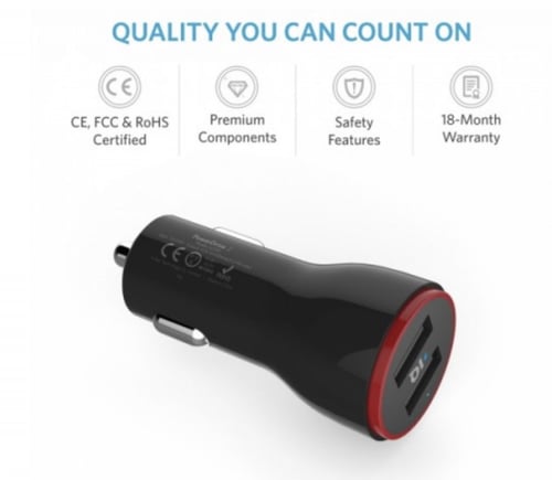 شاحن انكر للسيارة فيه مدخلين USB بخاصية الشحن الذك...