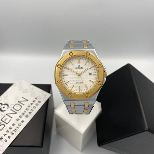 ساعة ماركة بينون فضي ابيض مذهب تصميم ادمرز