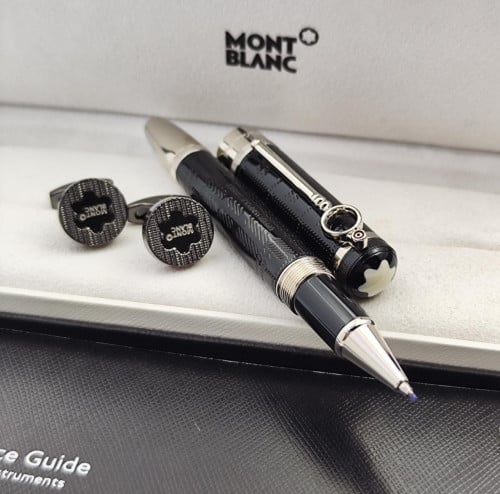 قلم وكبك مونت بلانك اسود في فضي