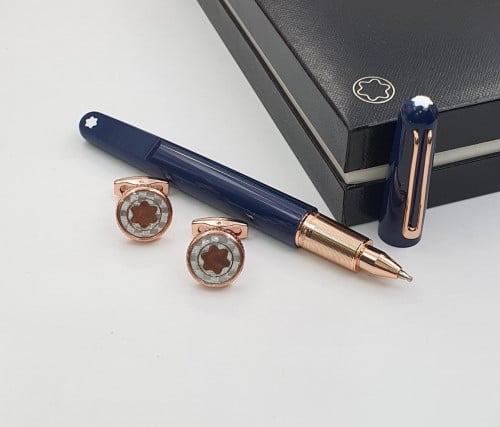 قلم وكبك مونت بلانك ازرق نحاسي