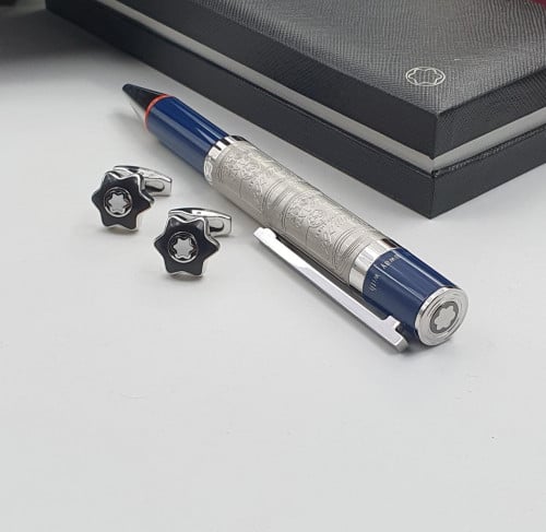 قلم وكبك مونت بلانك شكسبير ازرق