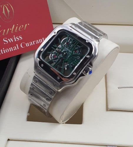ساعه كارتير مربع مكشوف فضي