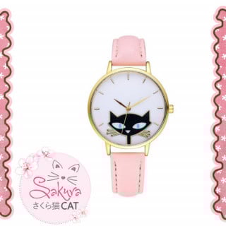 ساعة القطه - اللون وردي -