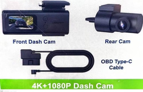 داش كام 4k امامي خلفي مع كيبل OBD مع هولدر سيارة م...