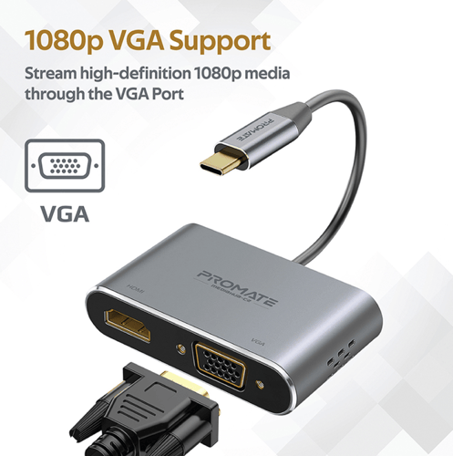 بروميت MediaHub-C2 محول USB-C بدعم HDMI 4K وVGA 10...