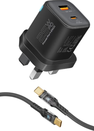 فيش جداري منفذين يو اس بي - تايب سي 25W + كيبل تاي...