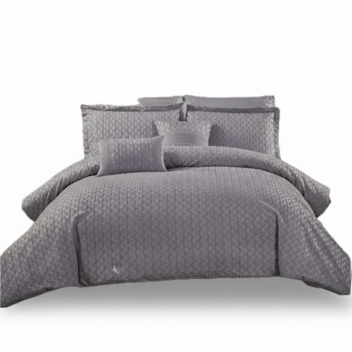 مفرش كينج صيفي جاكار رصاصي غامق نفرين - 8 قطع